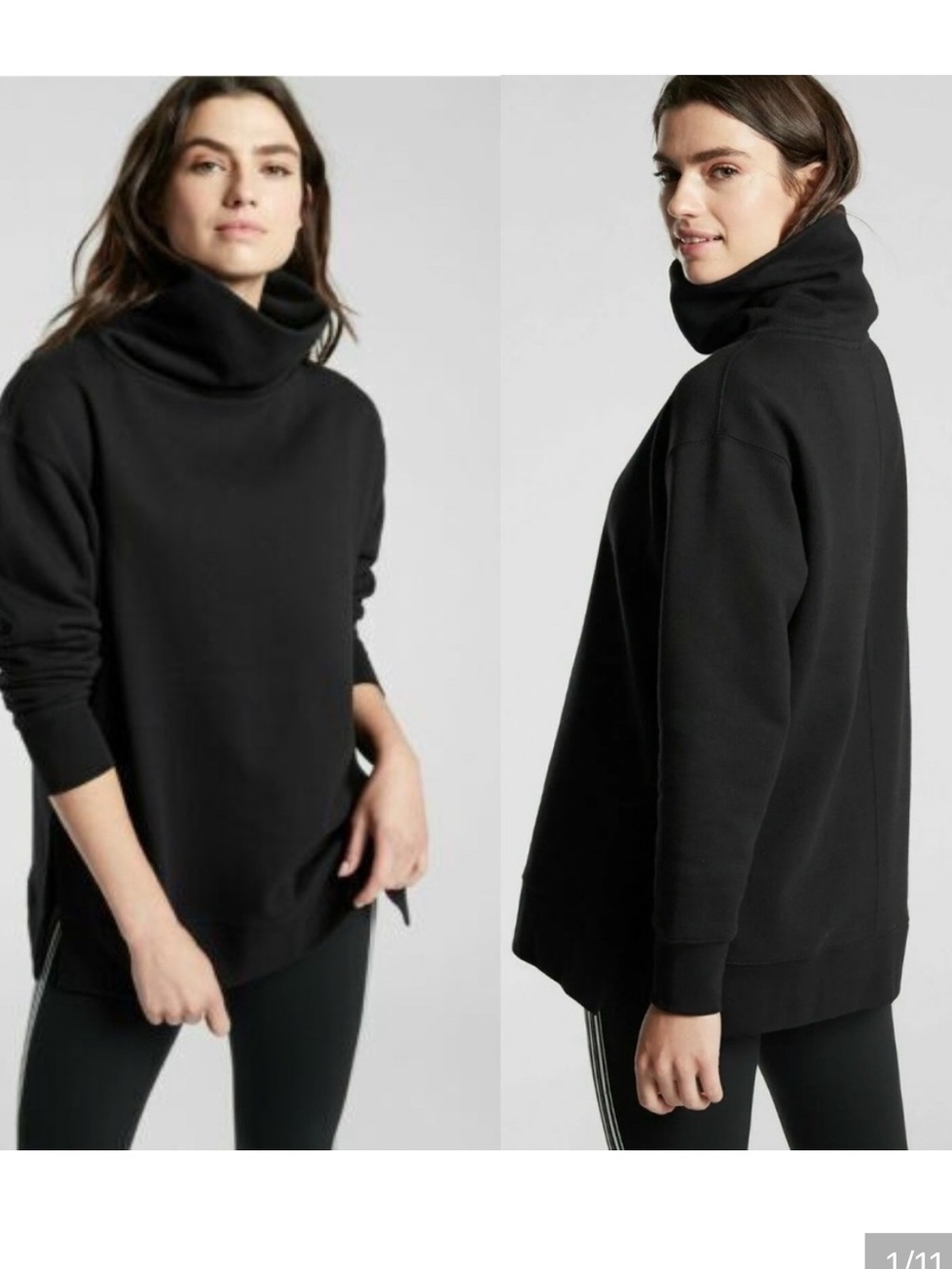 Athleta Black Pull Over Sweatshirt 24/7 Funnel Neck Fleece Side Split Medium